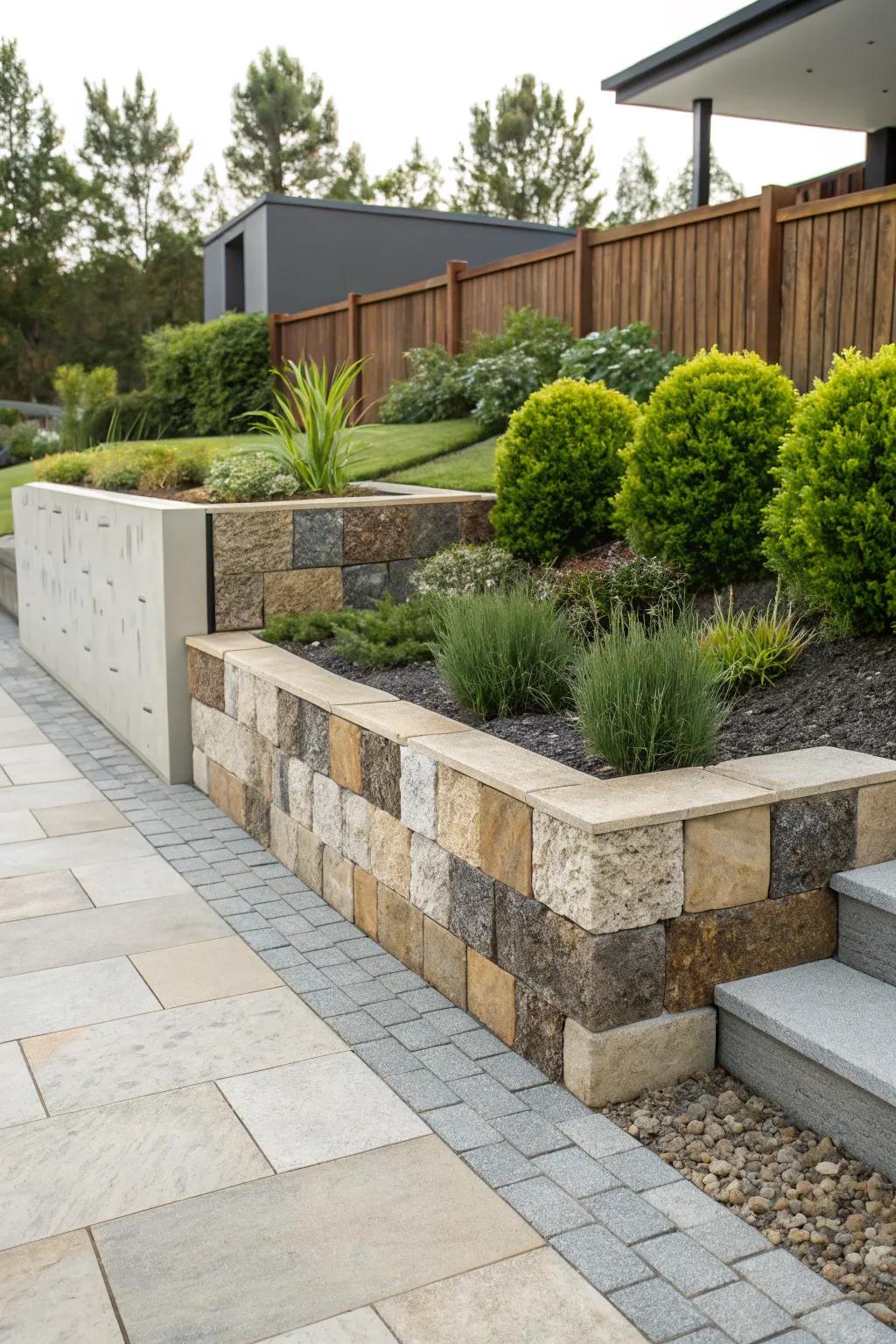 Finely textured and colored supporting stones add a contemporary element to a vibrant garden.