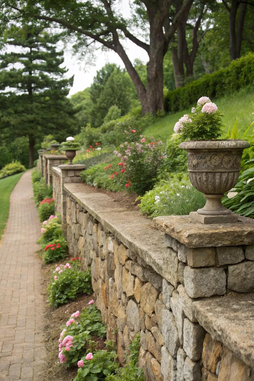 Rustic appeal and dimension are added by textured caps.