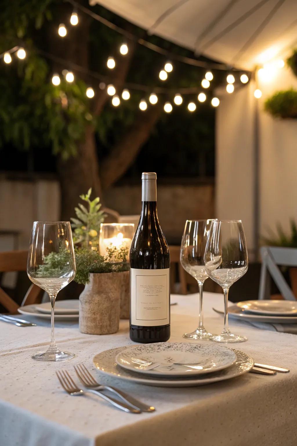 Opt for a fine wine plus elegant glasses to enhance your romantic dinner.