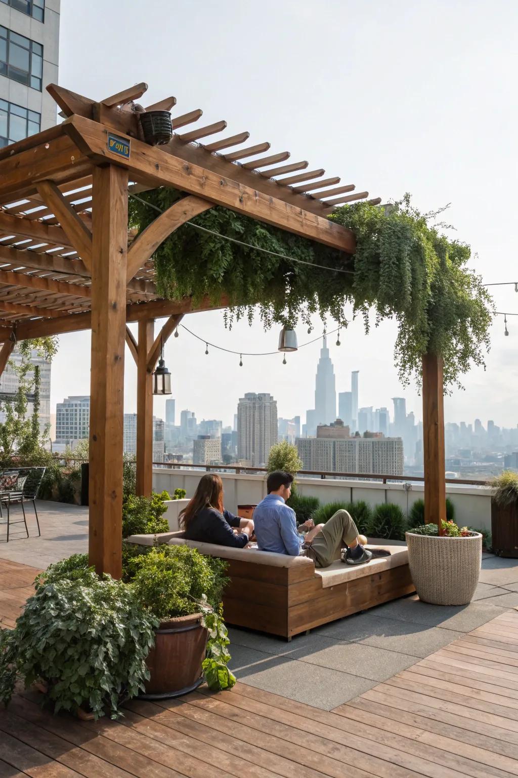 Stylish and shaded rooftop pergola.