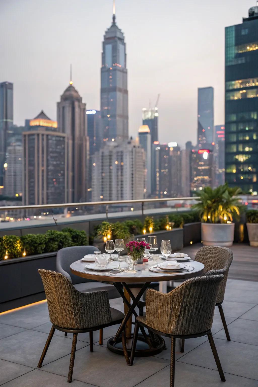 Savor meals with a vista by designing a rooftop feasting space.