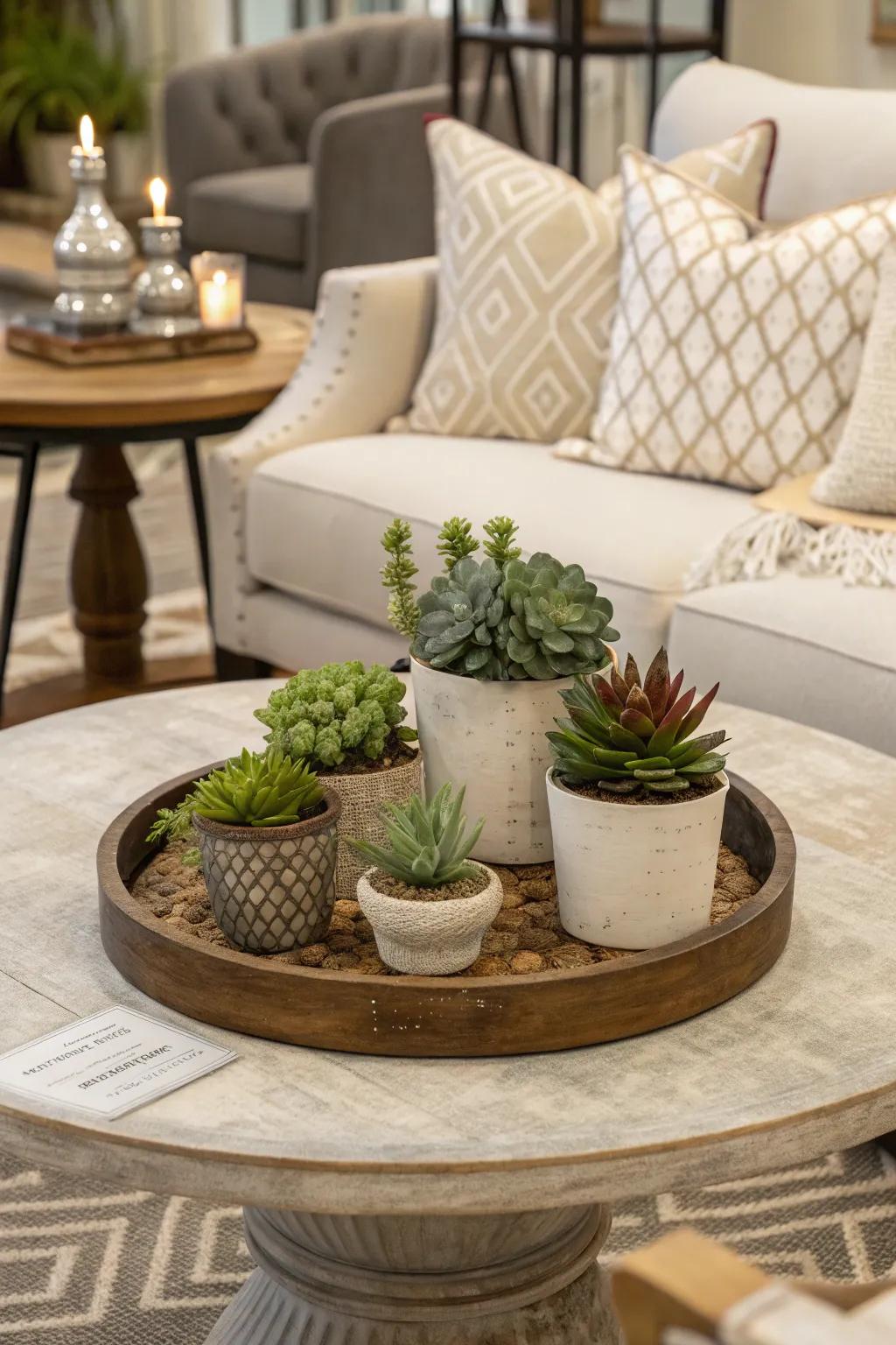 Plants bring a refreshing touch to your coffee table.