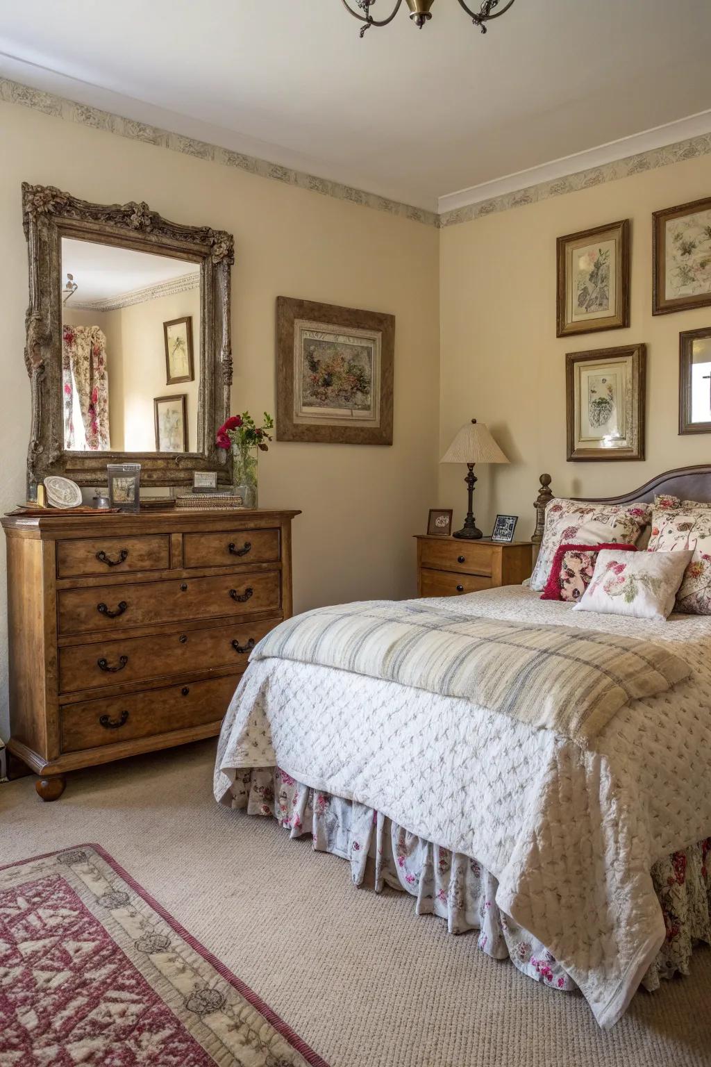 This antique bedroom is made more charming by the time worn details.
