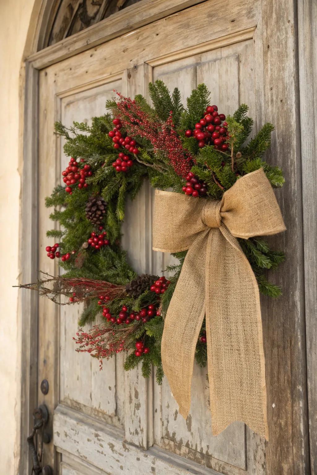 A hessian bow adds country charm to this festive ring.