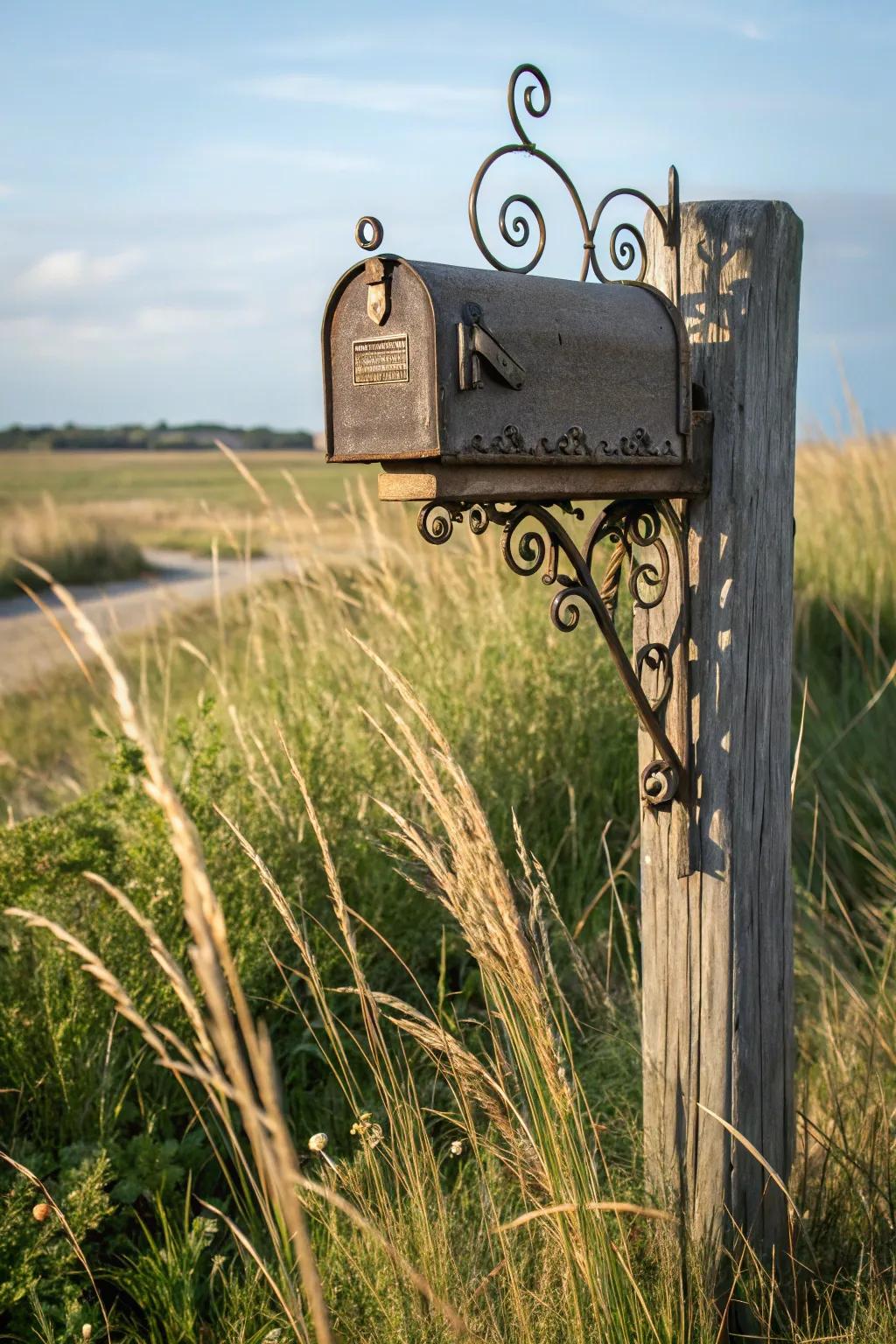 Metal additions introduce a dash of historical sophistication to this mailbox setup.