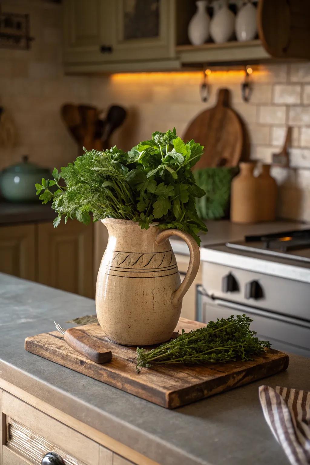 Ceramic jugs introduce rustic refinement into every culinary space.
