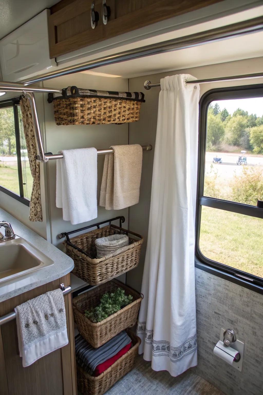 Make additional storage with pressure rods.