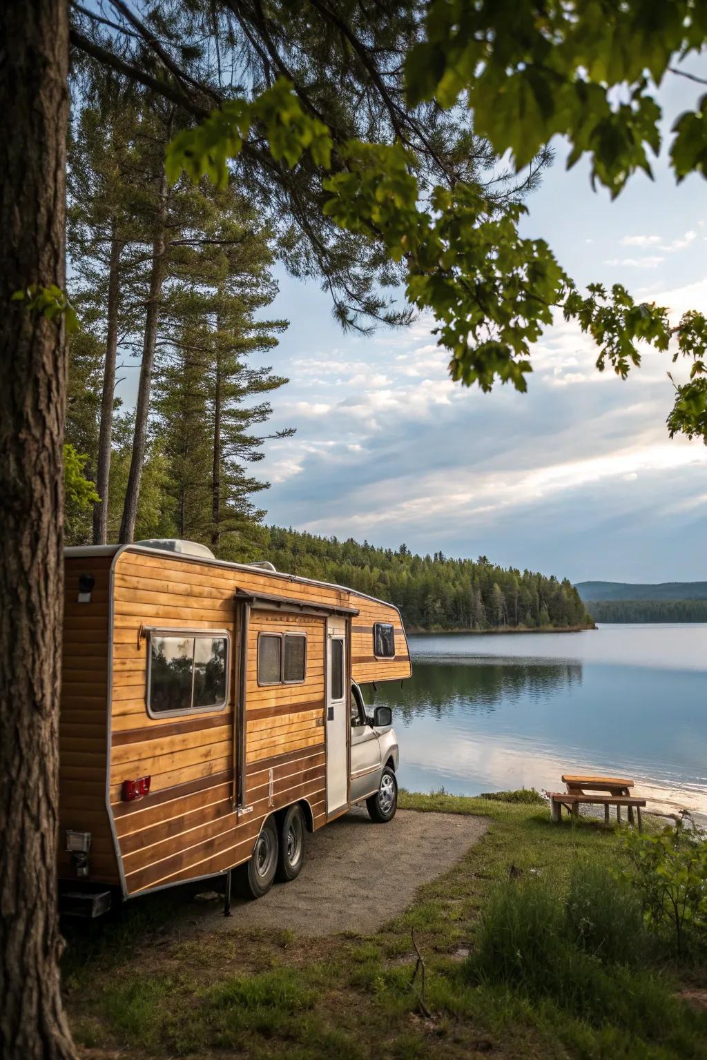Wood paneling introduces a warm, cabin-like ambiance to your RV.