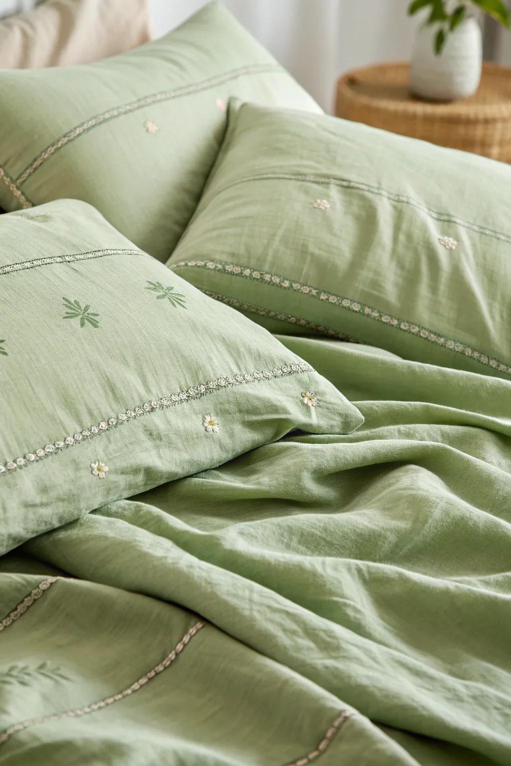 Design a comfortable escape with gentle sage green textures.
