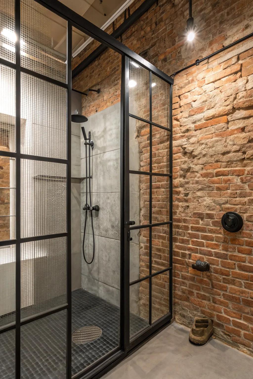 Urban elements create a daring and chic shower space.