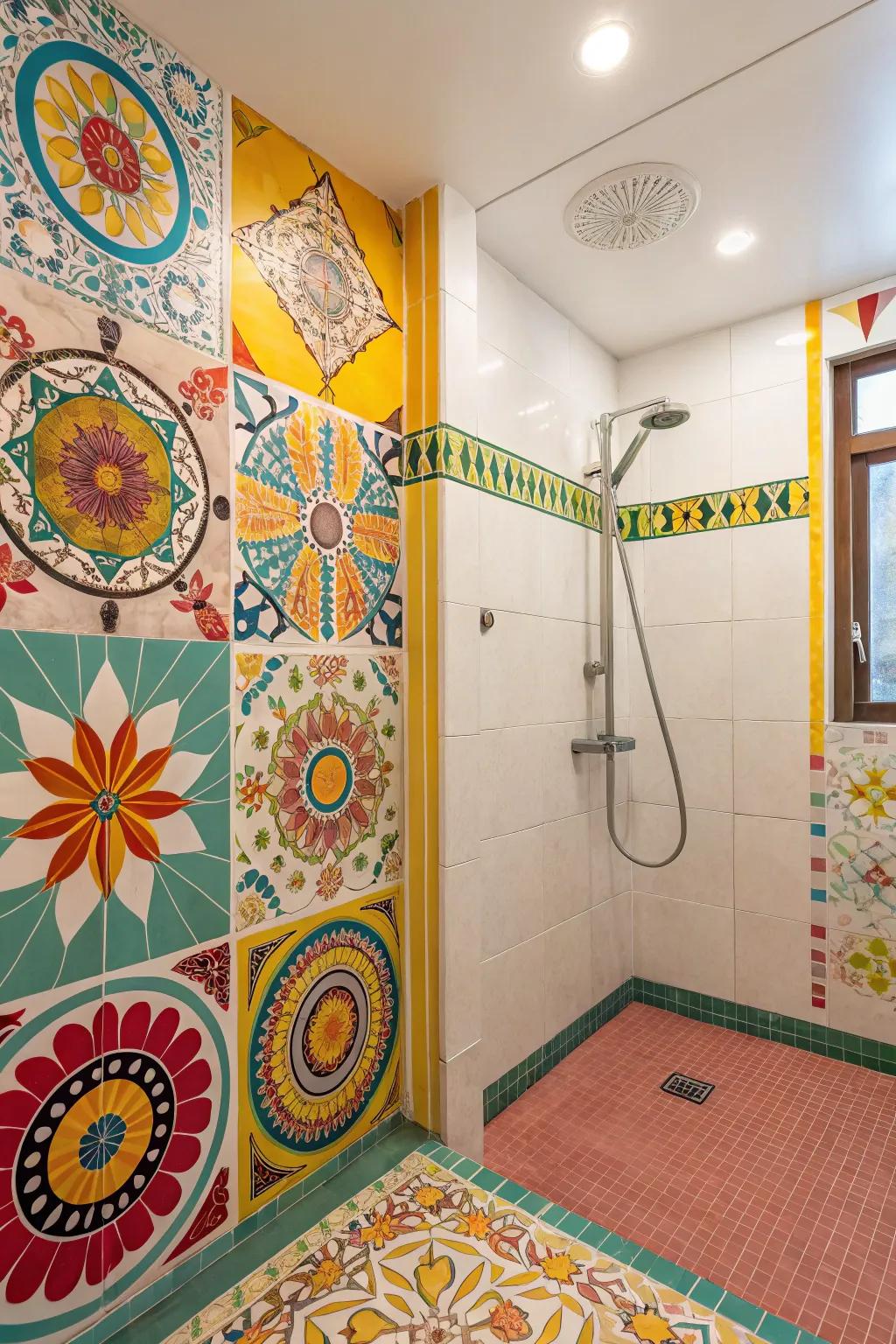 Mosaic tiles contribute artistic flair to your shower walls.