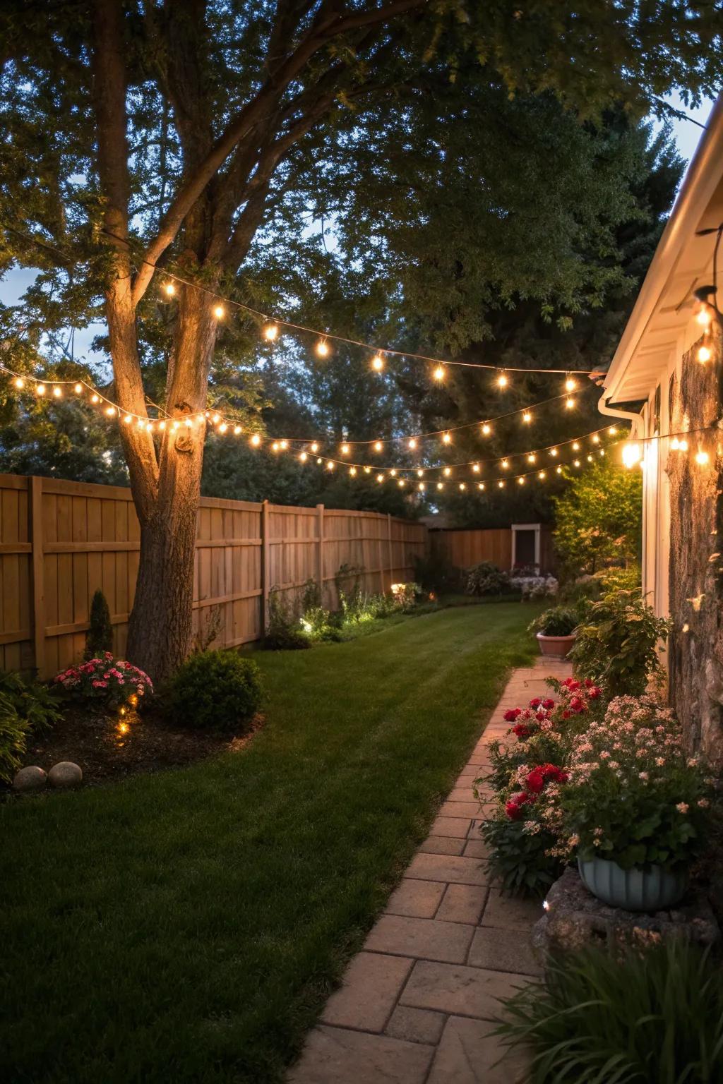 Ambient lighting turns your side yard into a nighttime oasis.