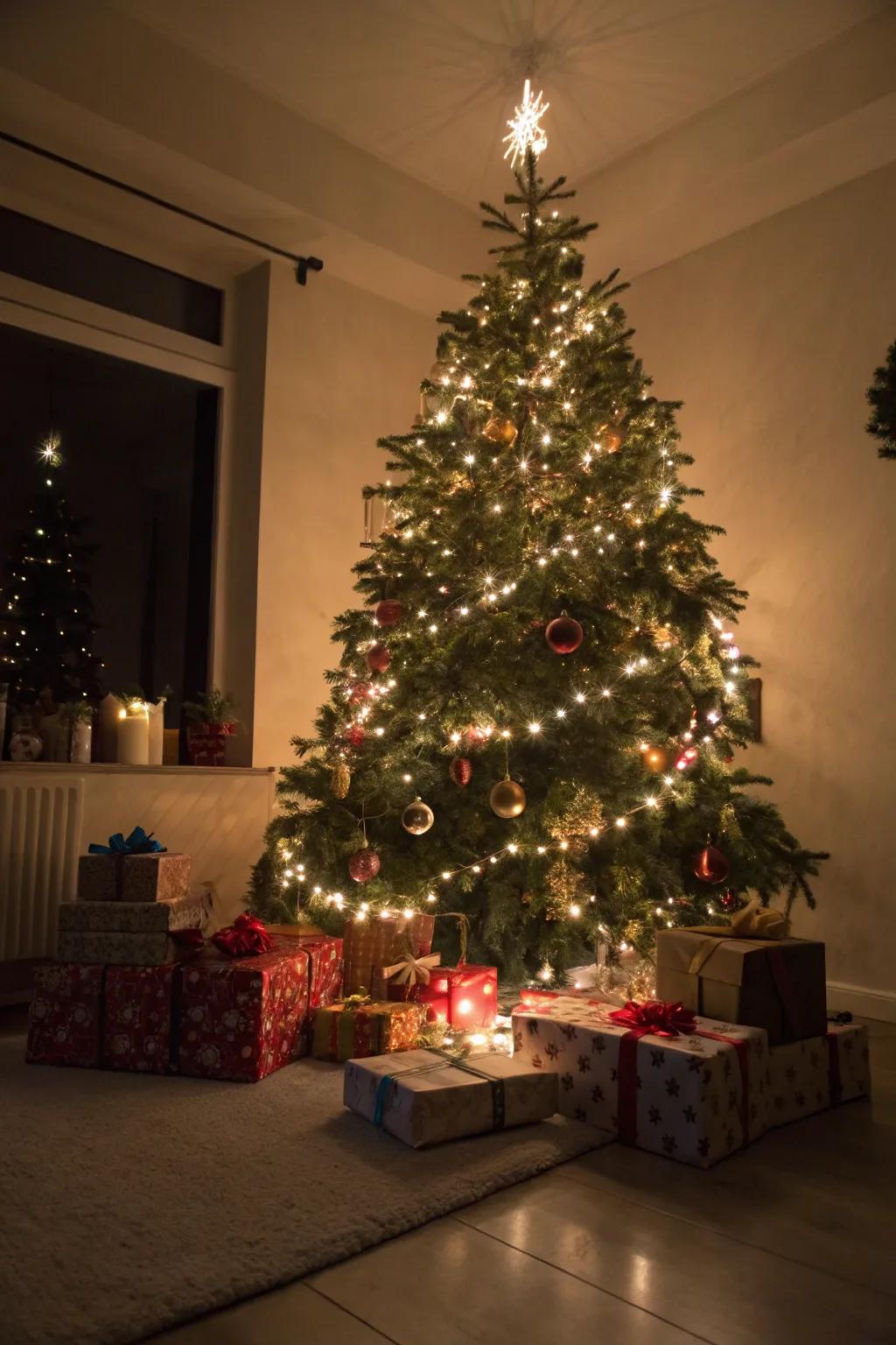 Strands of illumination impart a cozy and enchanting glow to your Christmas tree.