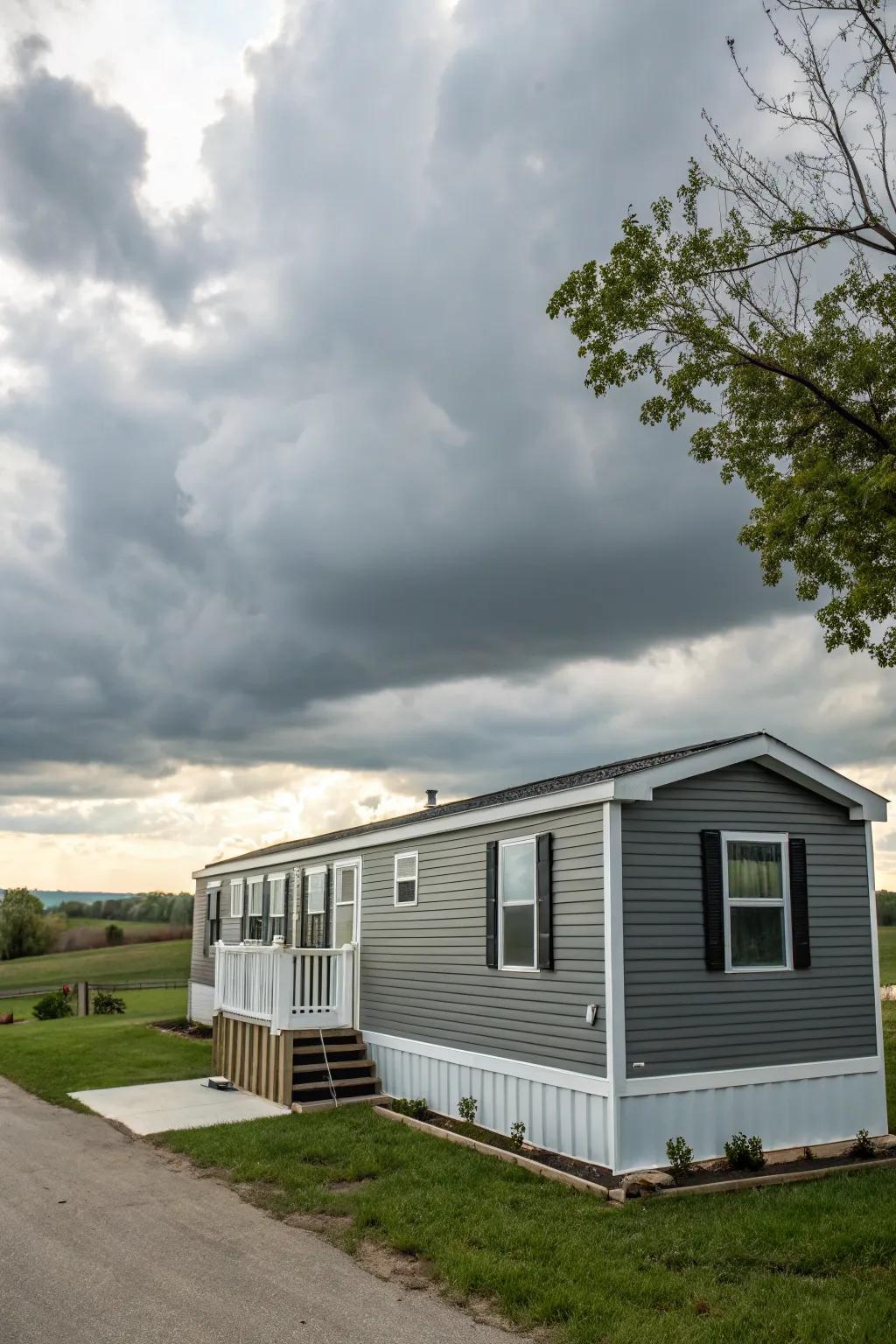 Elegant greys deliver a contemporary, polished visual for your mobile home.