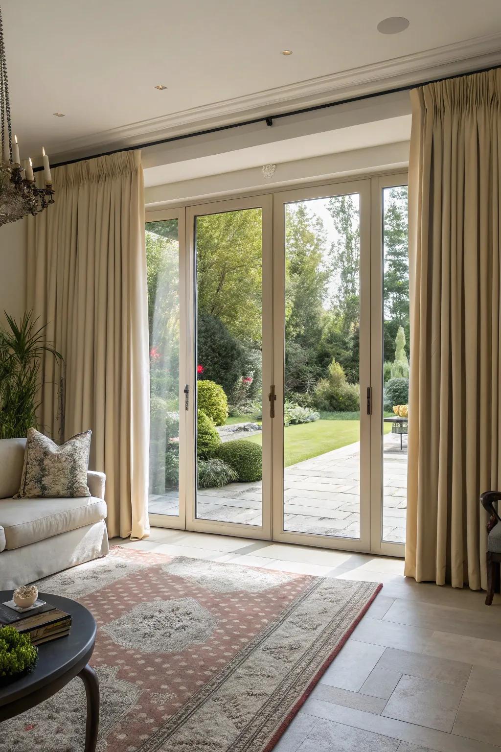 With drapes that cover the entire floor to ceiling, you can create grandeur.