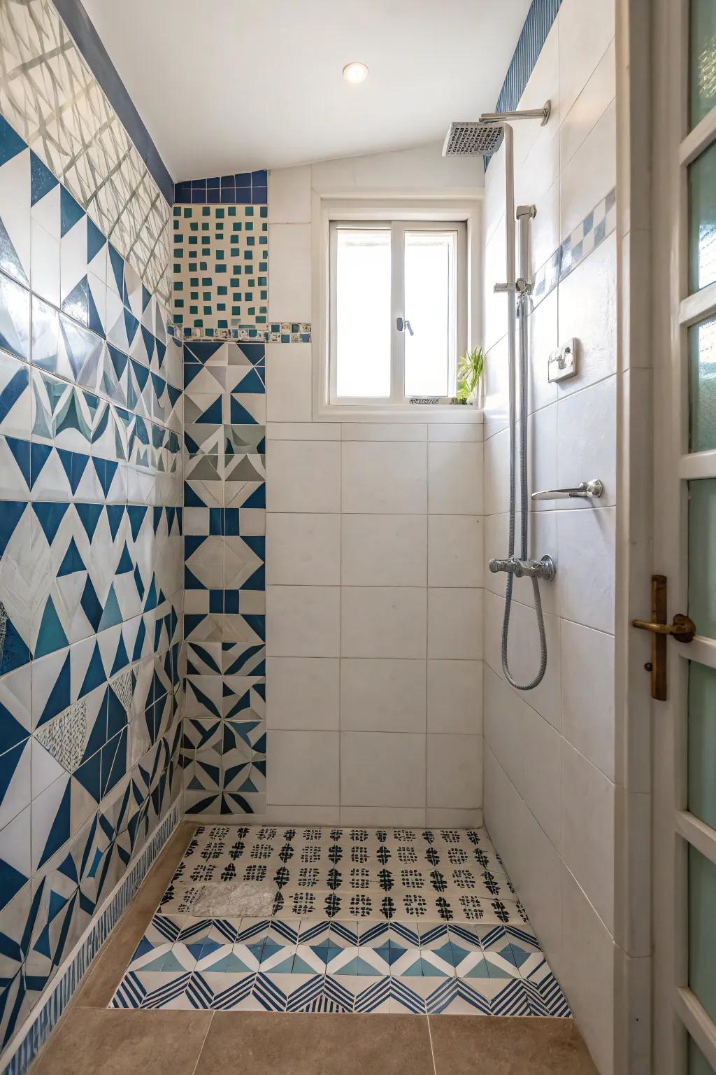 Geometric layouts introduce a contemporary flair to small showers.