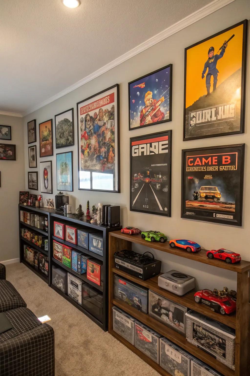 Wall decor enriches your gaming space with personality.