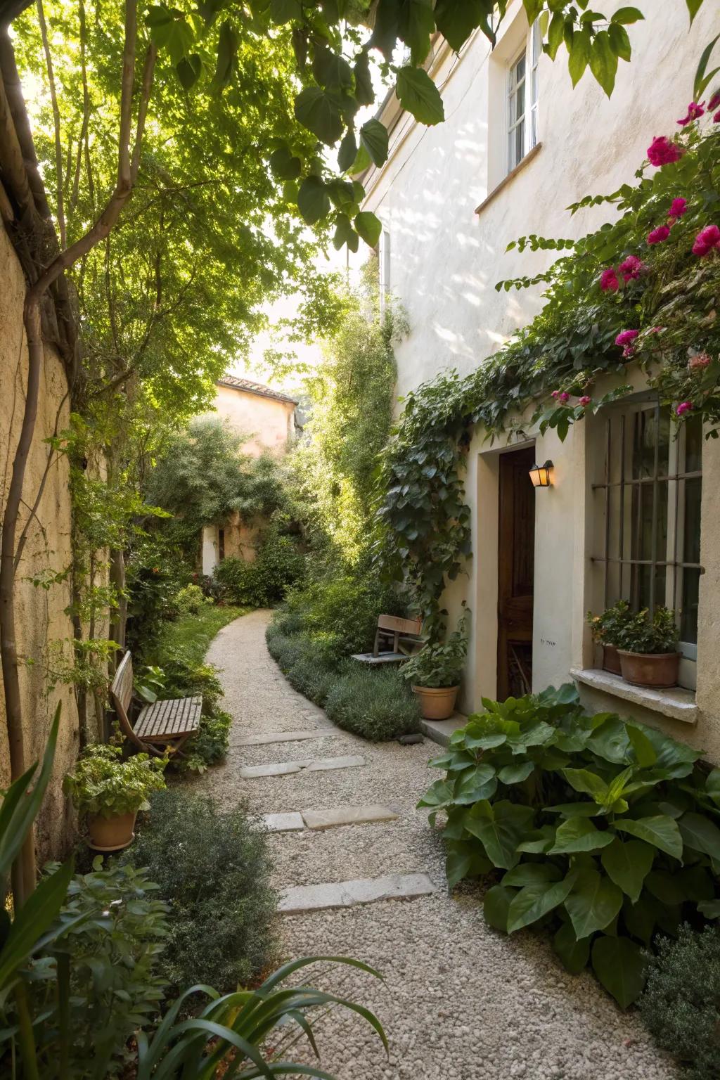 Stone walkways add natural charm to courtyards.
