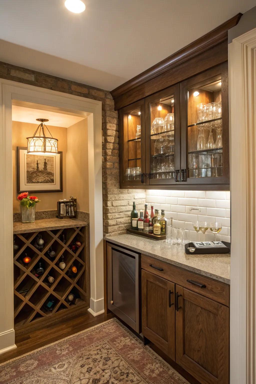 A snug alcove refreshment station.