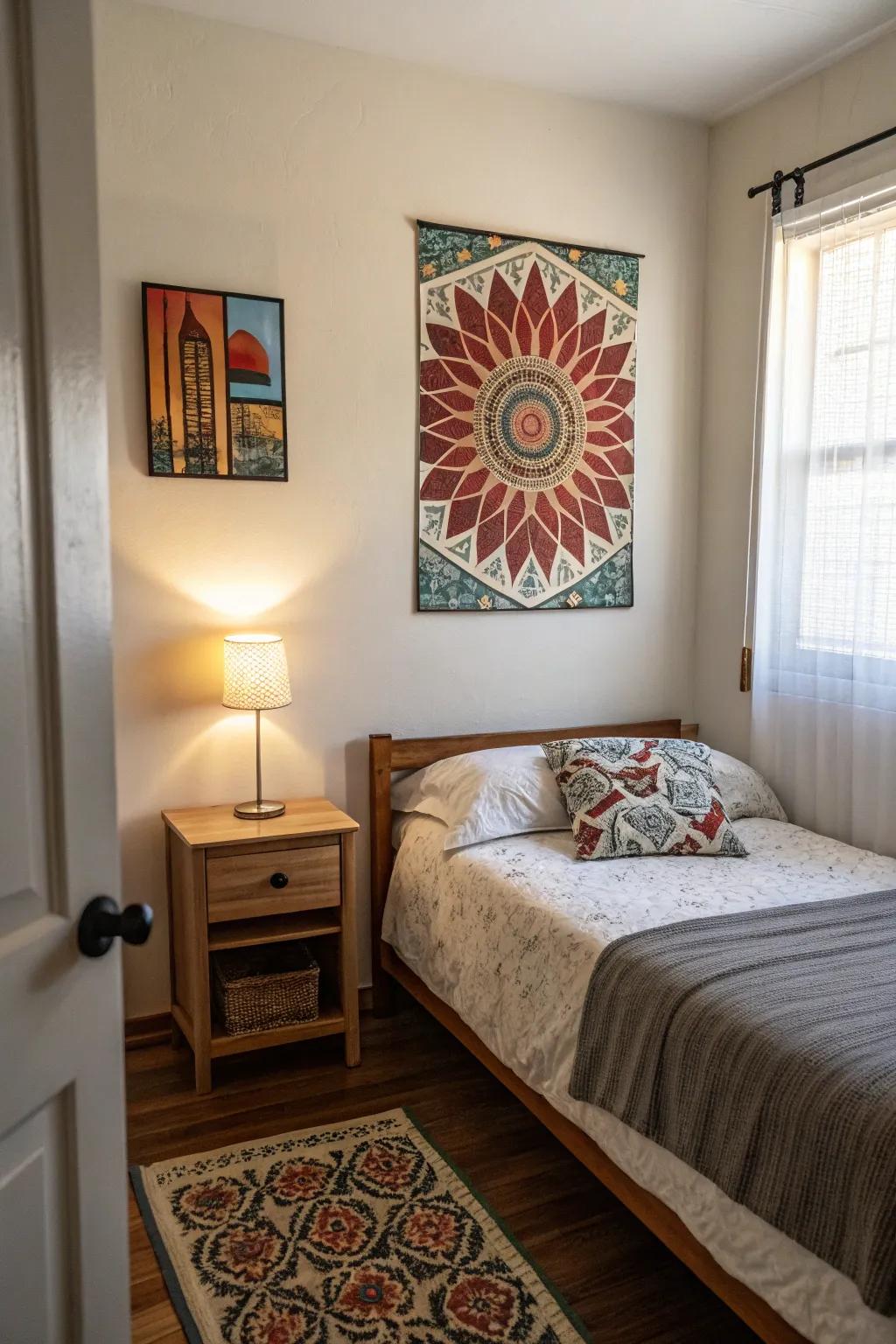Wall art adds personality and depth.