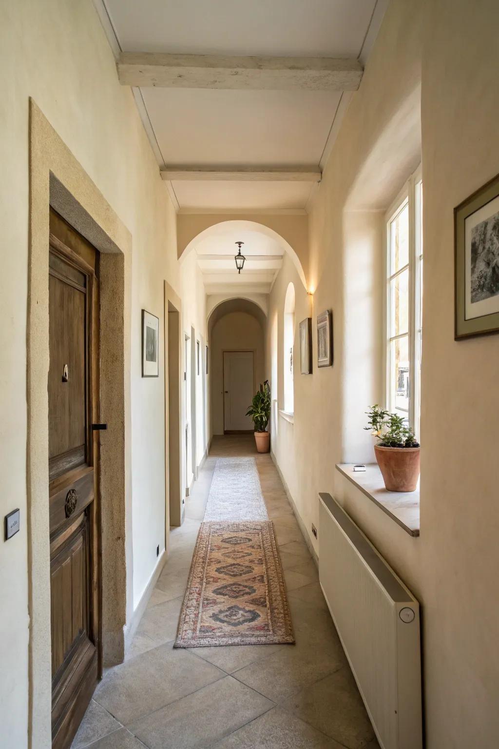 Light shades elevate the illumination and openness of small passages.