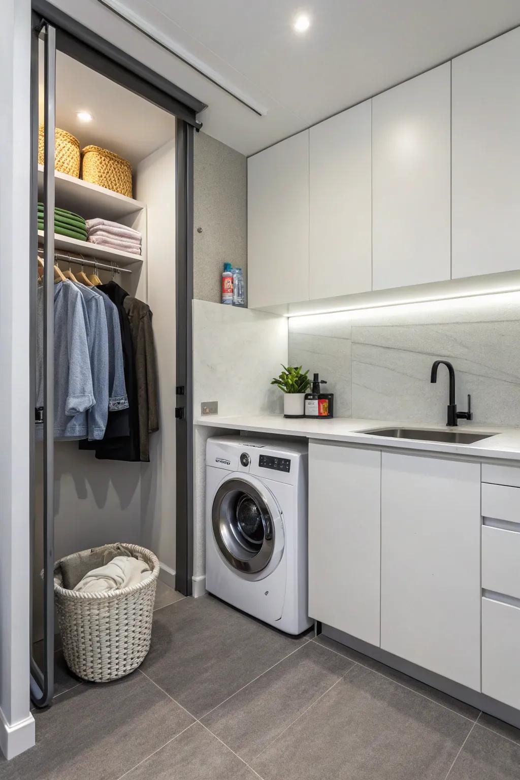 Achieving serenity with a seamlessly hidden sink design.