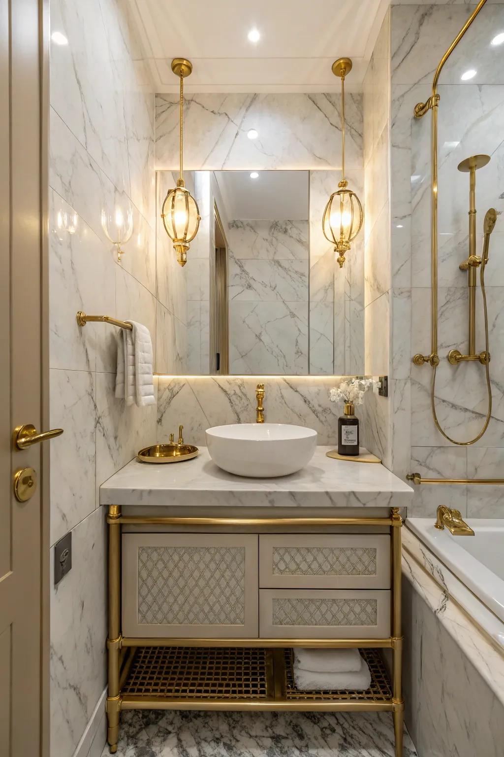 Metallic highlights introduce a hint of glamour to any bathroom.