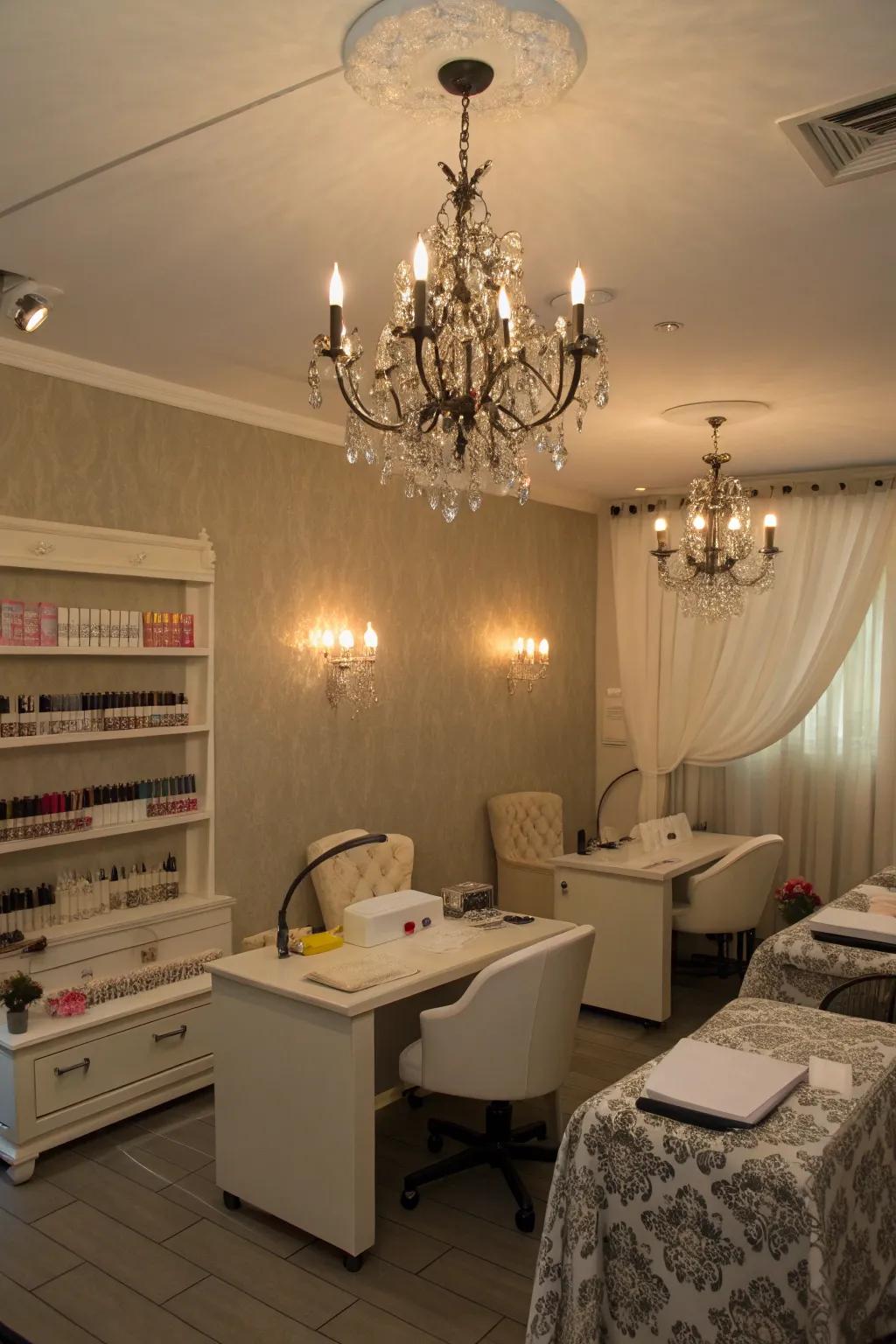 Warm lighting transforms your nail room&rsquo;s ambiance.