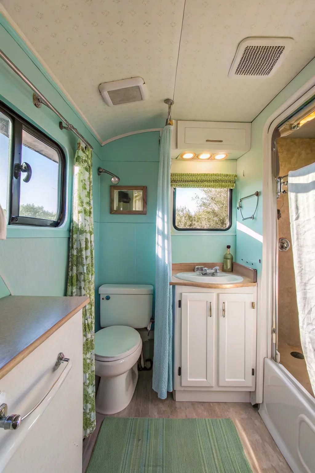 Bright tones trick the eye into seeing more space in small bathrooms.