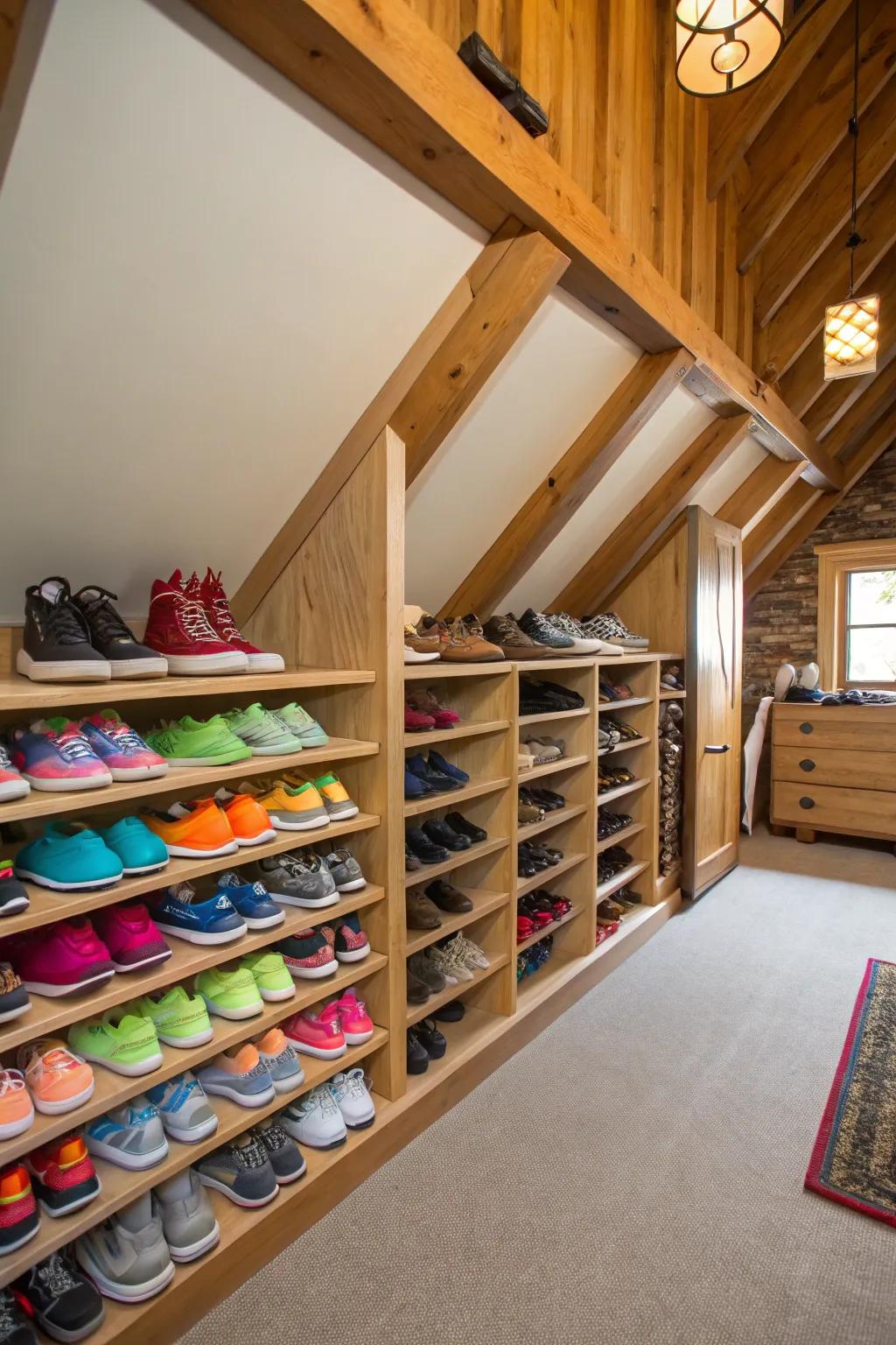 Custom shoe racks keep your collection beautifully arranged and easily accessible.