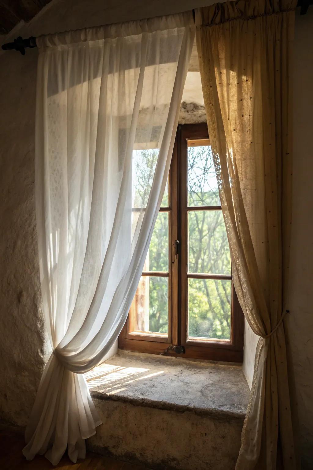 Layered curtains offer versatility and a stylish look for small windows.