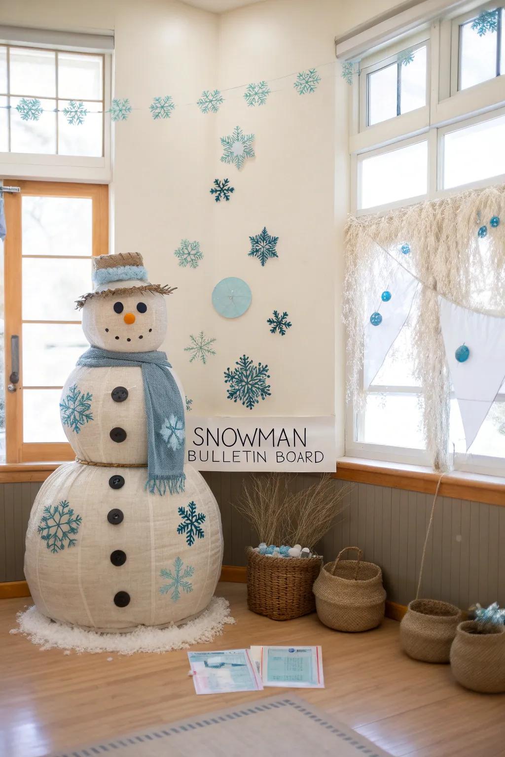 Honor your classroom atmosphere with a snowman board displaying students&rsquo; names! #ClassroomCommunity #WinterFun ❄️☃️
