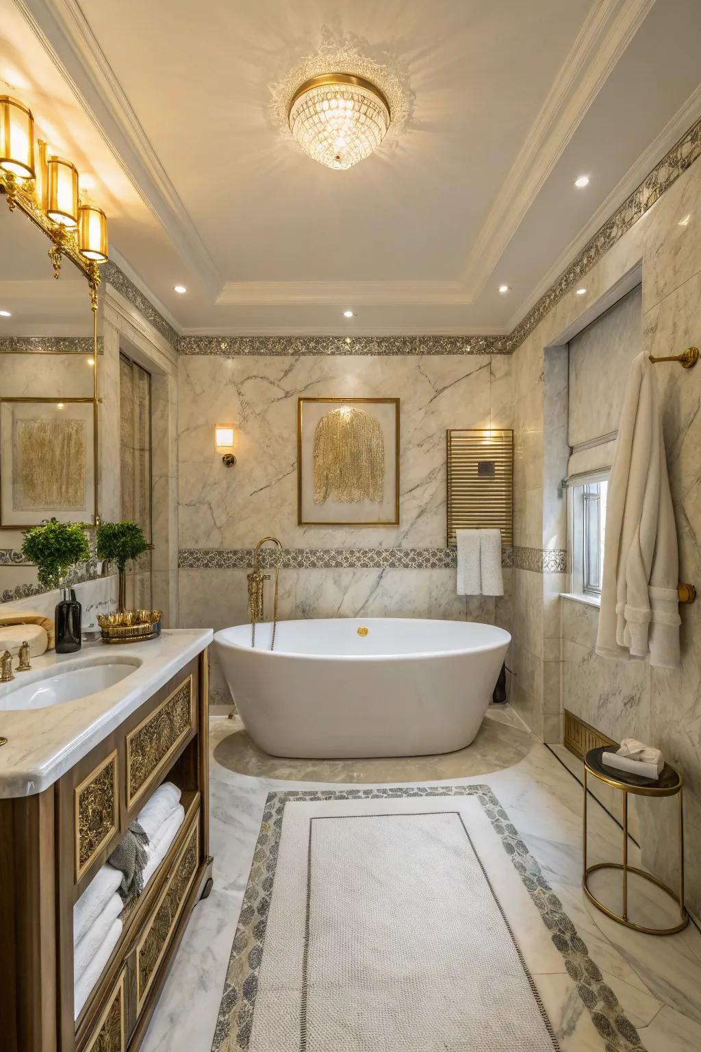 A centrally placed tub becomes the heart of your bathroom.