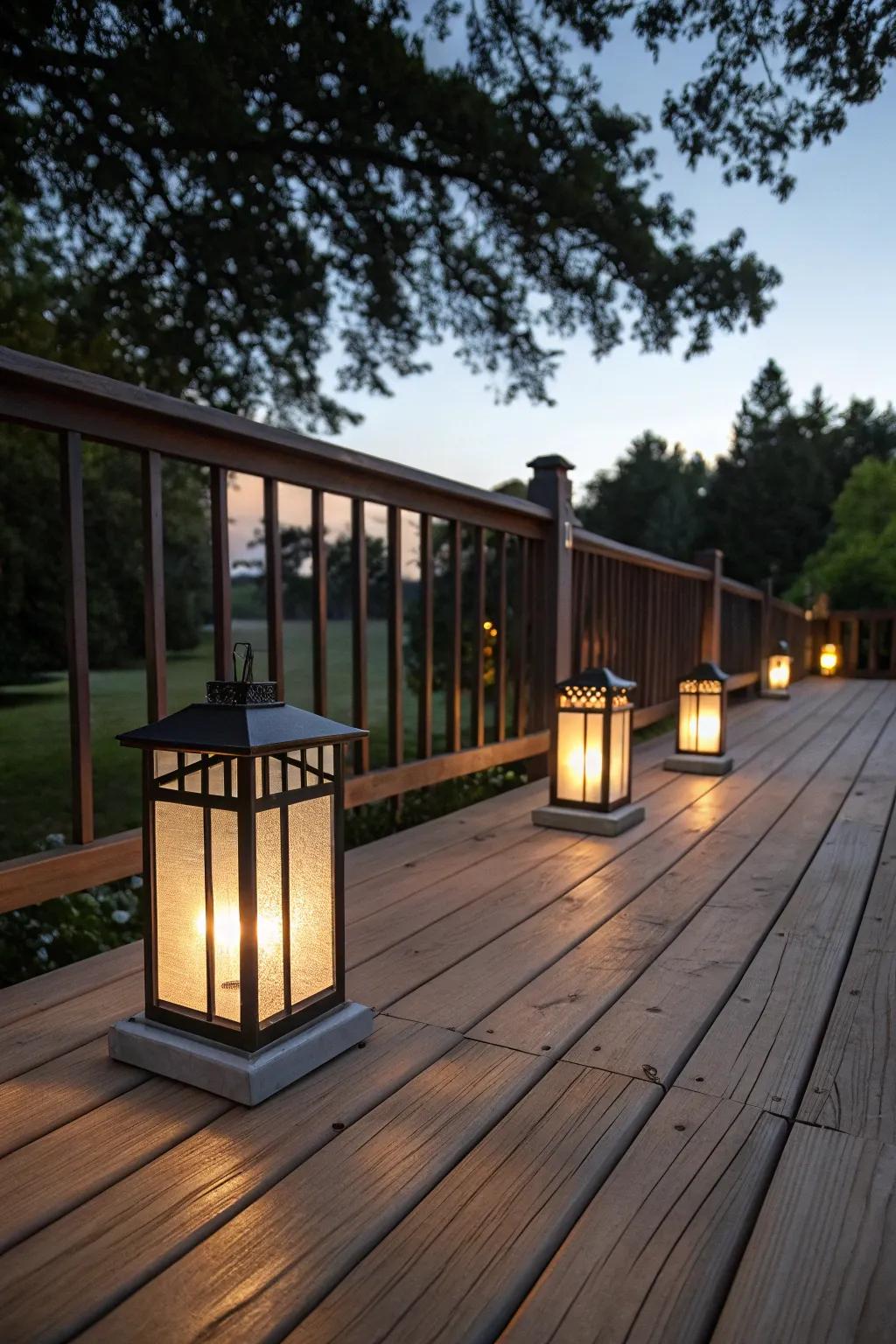 The cozy atmosphere of your deck is enhanced by solar lanterns.