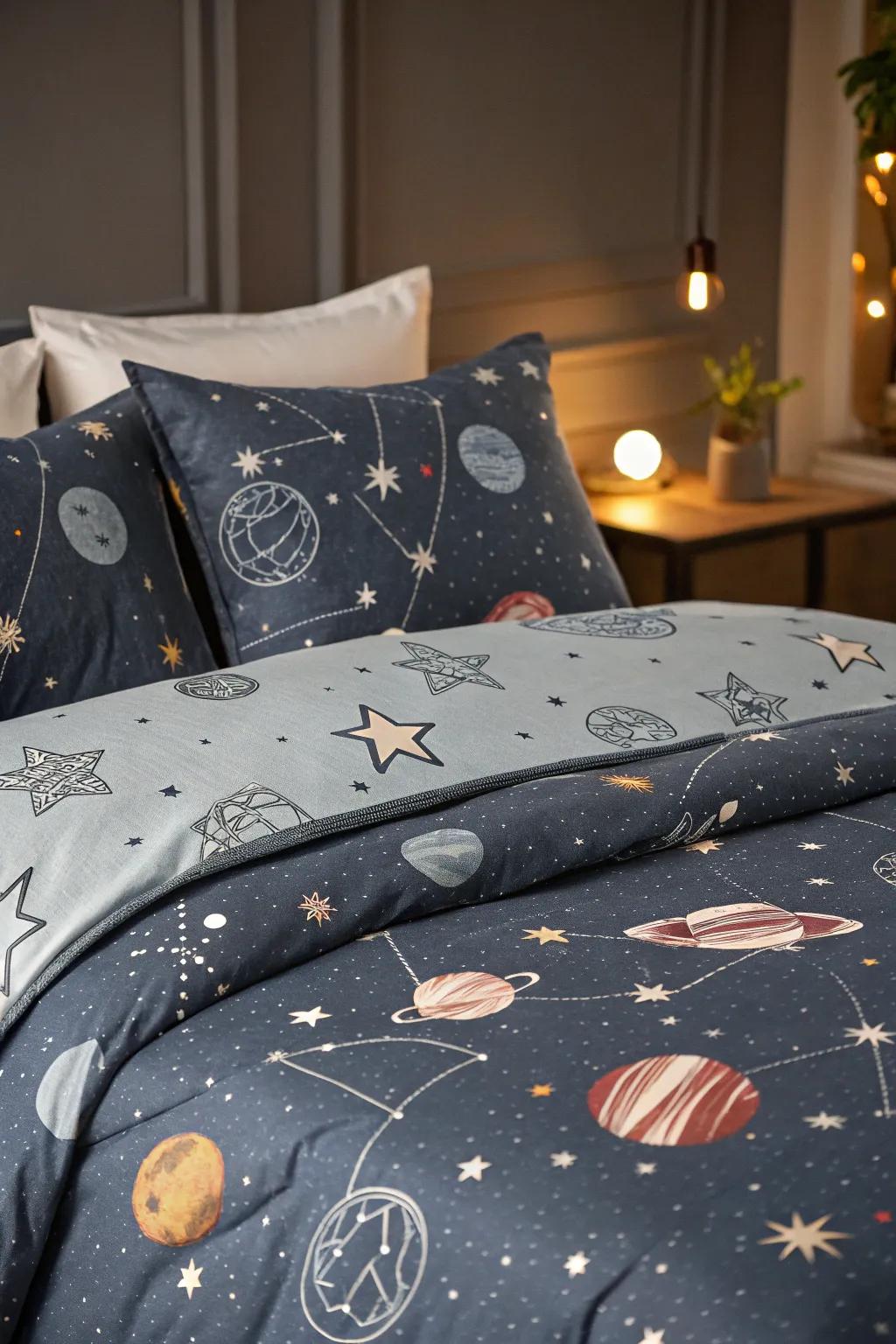 Stellar bedding combines comfort with cosmic design.
