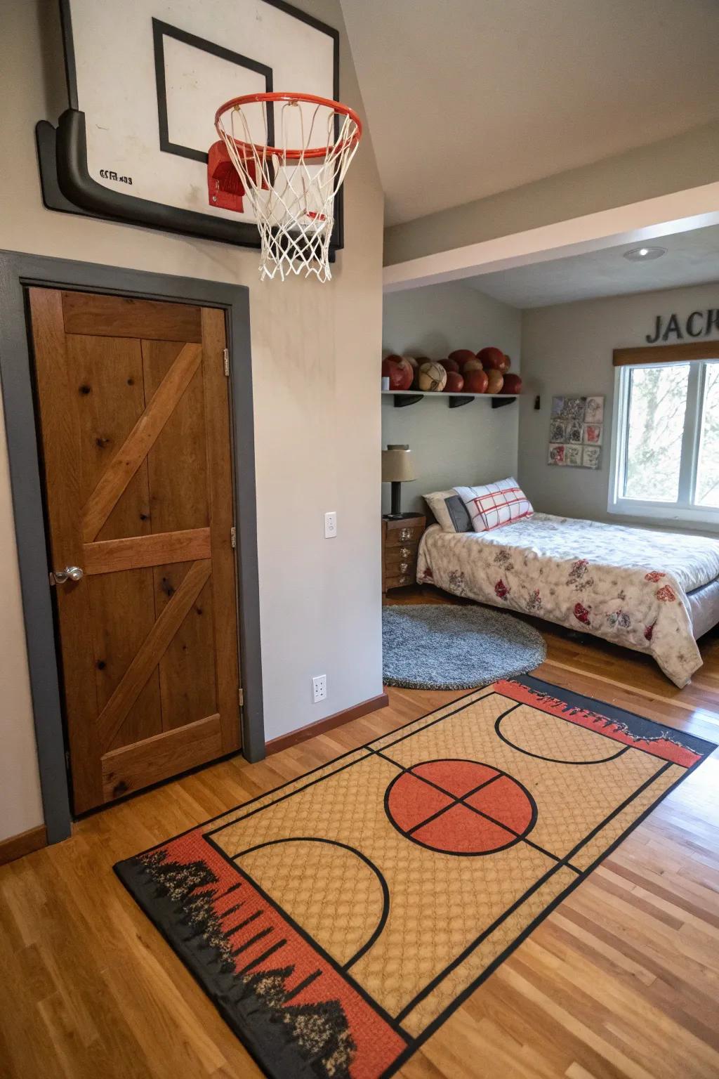 Add fun and function with an indoor basketball hoop.