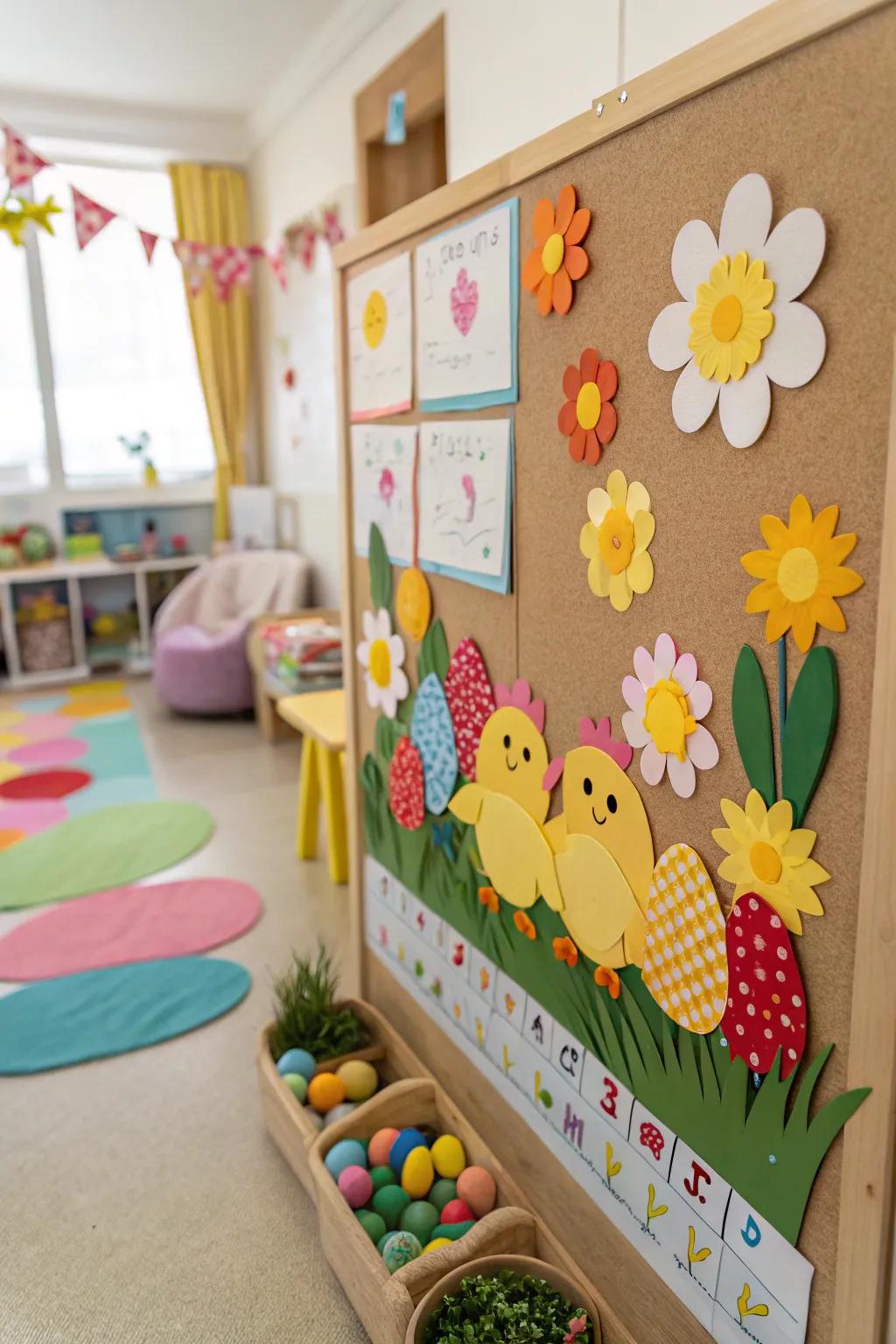 The charm is amplified as little chicks playfully peek through.