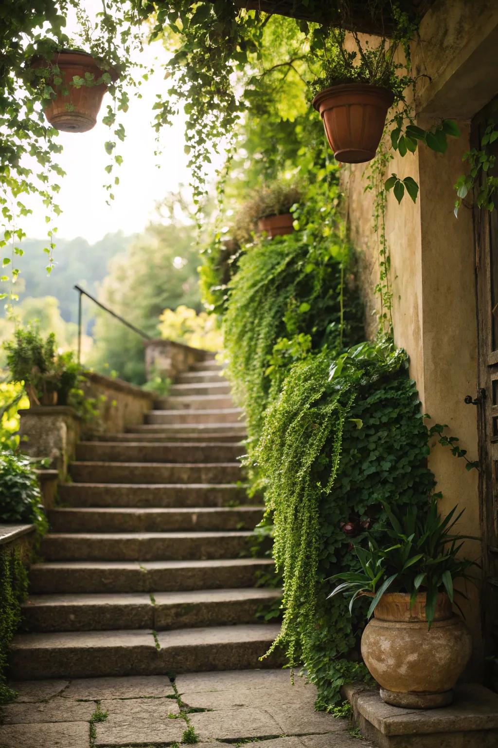 Refresh your staircase with the invigorating touch of greenery.