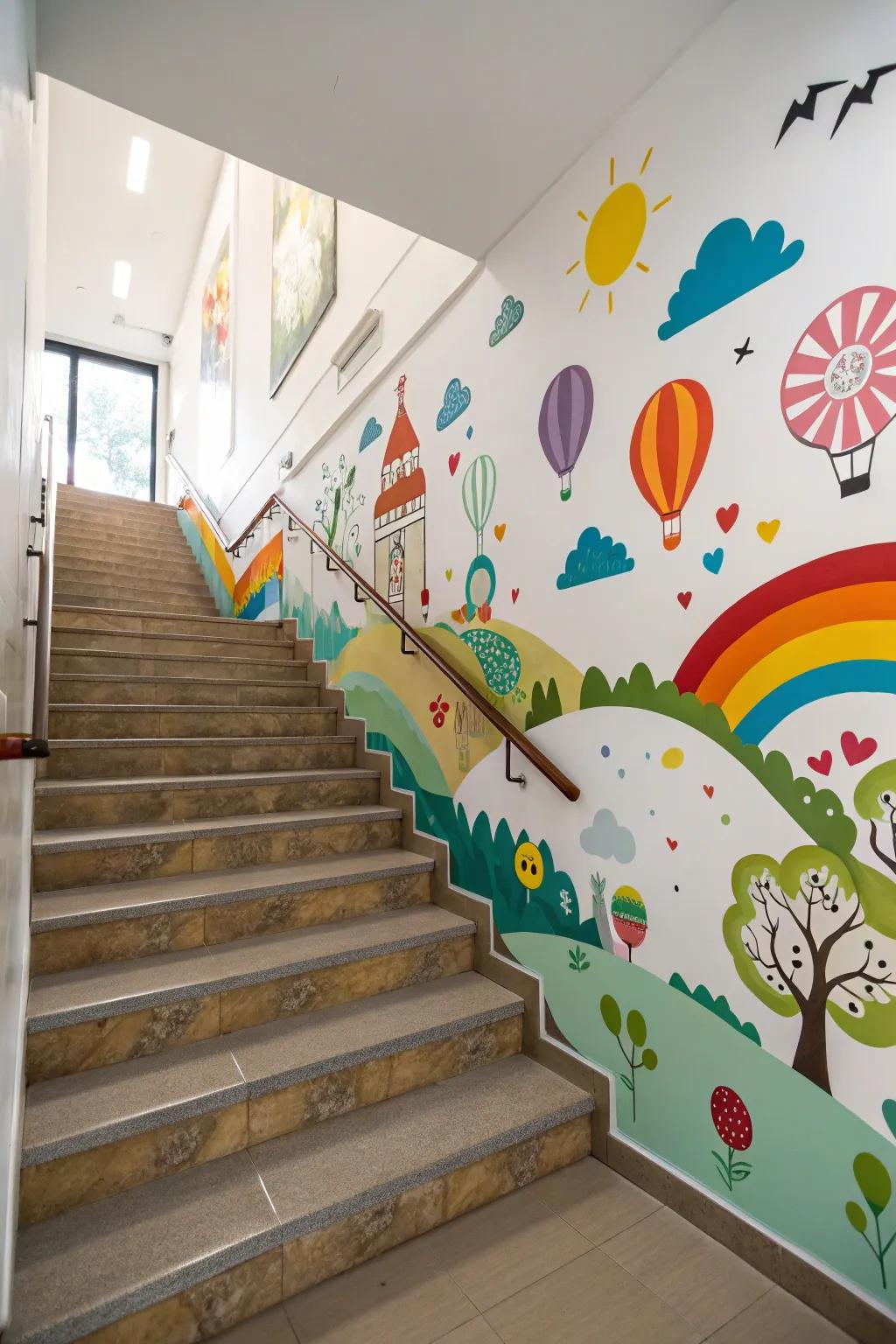 Wall graphics infuse a spirited and imaginative flair into stairwell walls.