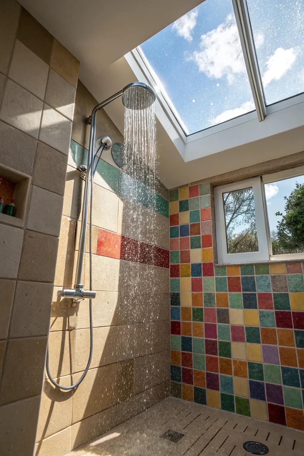 Sunlight streaming into a shower, crafting a cozy and welcoming vibe.