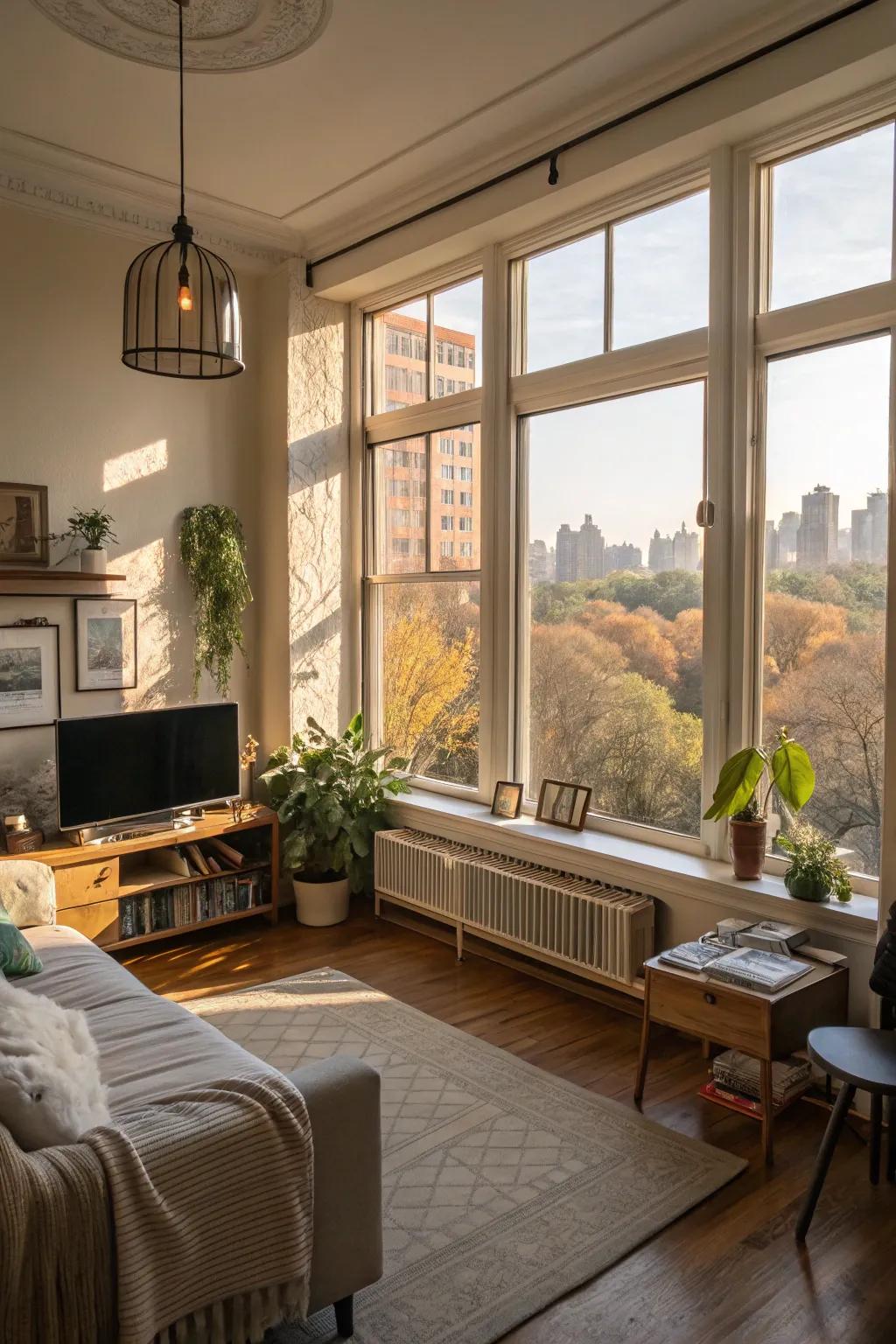 Natural light makes a studio apartment feel larger and more inviting.