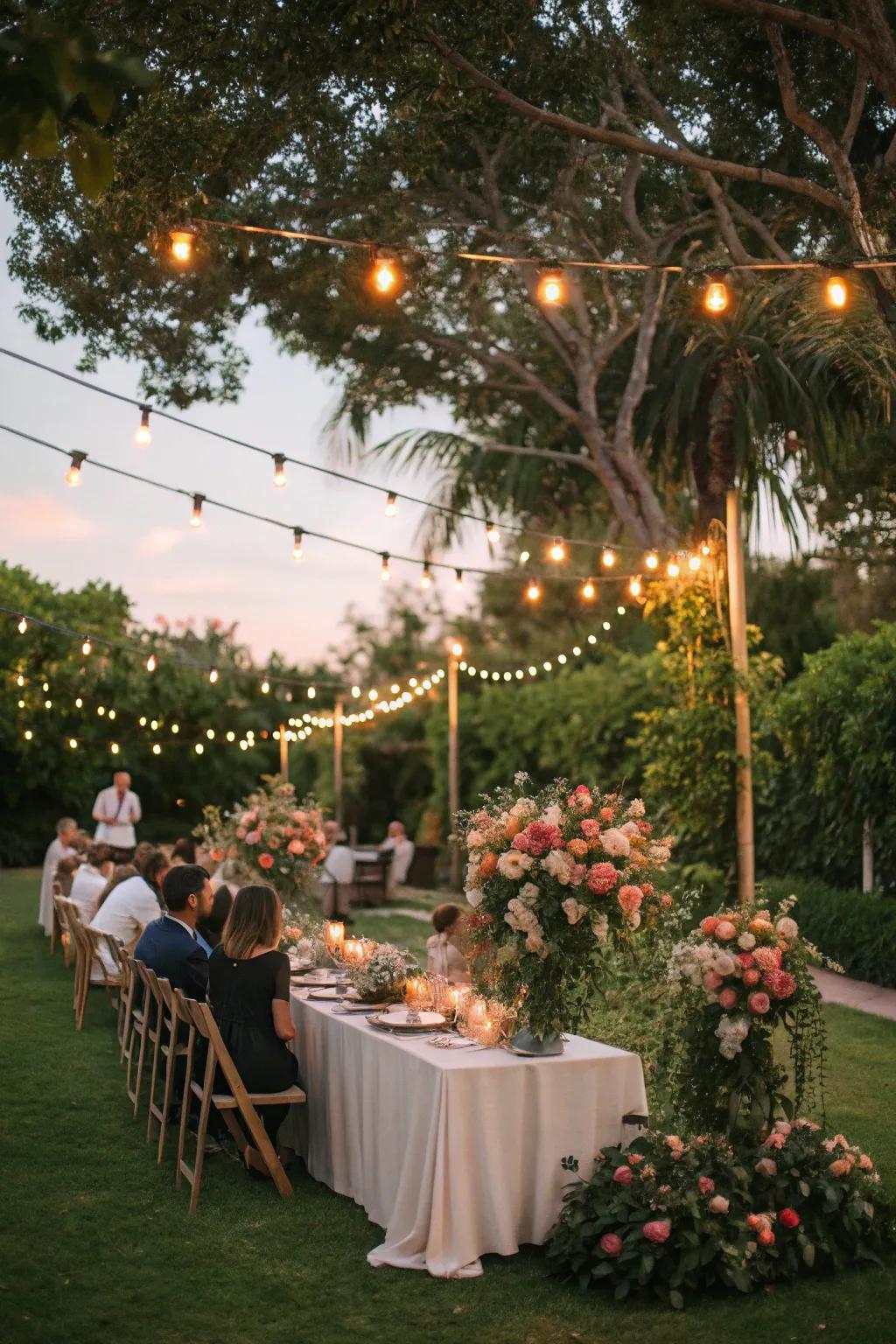 A garden soirée under the stars creates an enchanting birthday celebration.