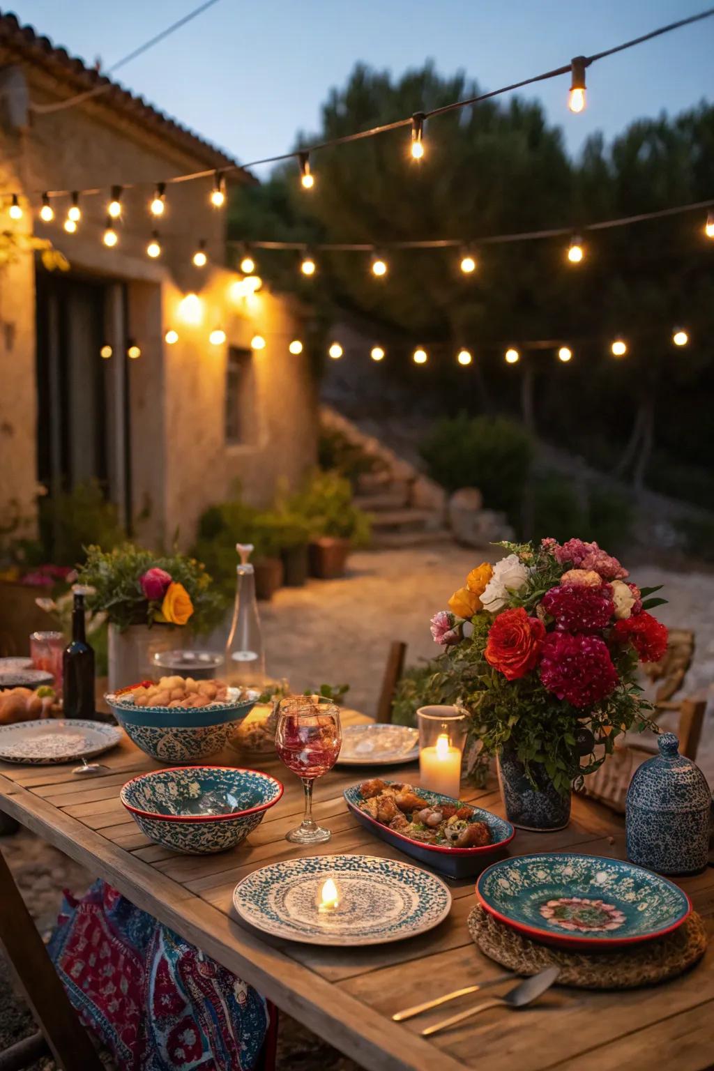An enchanting Mediterranean feast under the stars, showcasing authentic dishes.