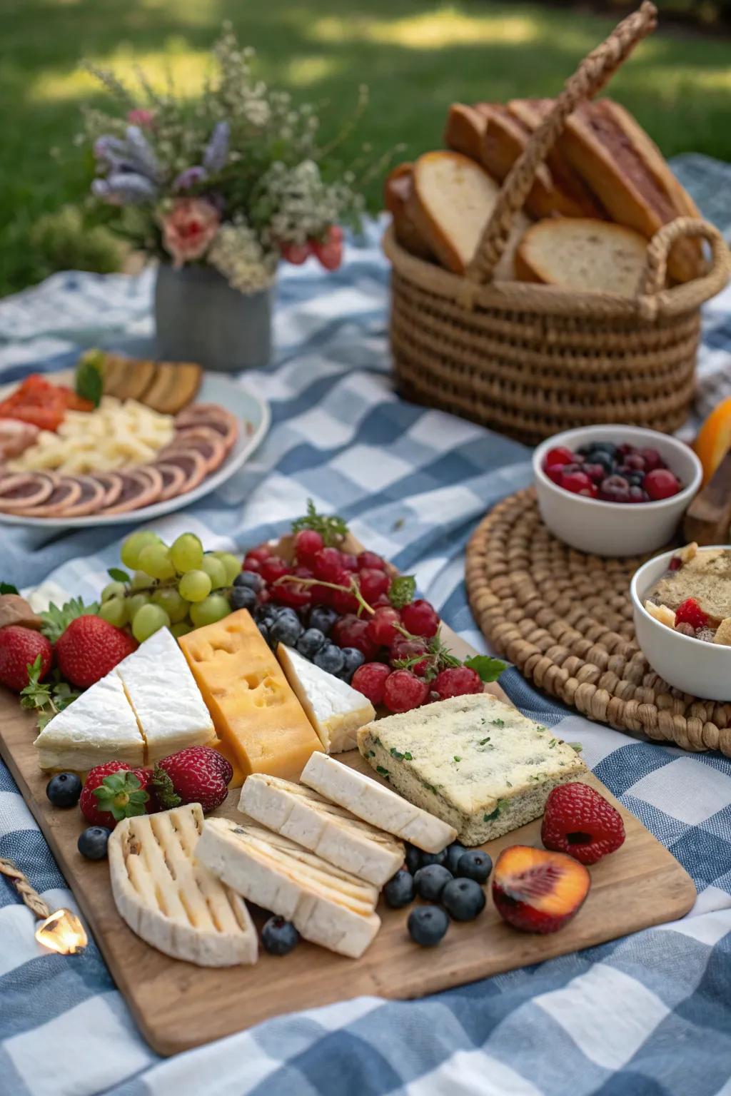 A beautifully arranged spread of artisanal picnic delights