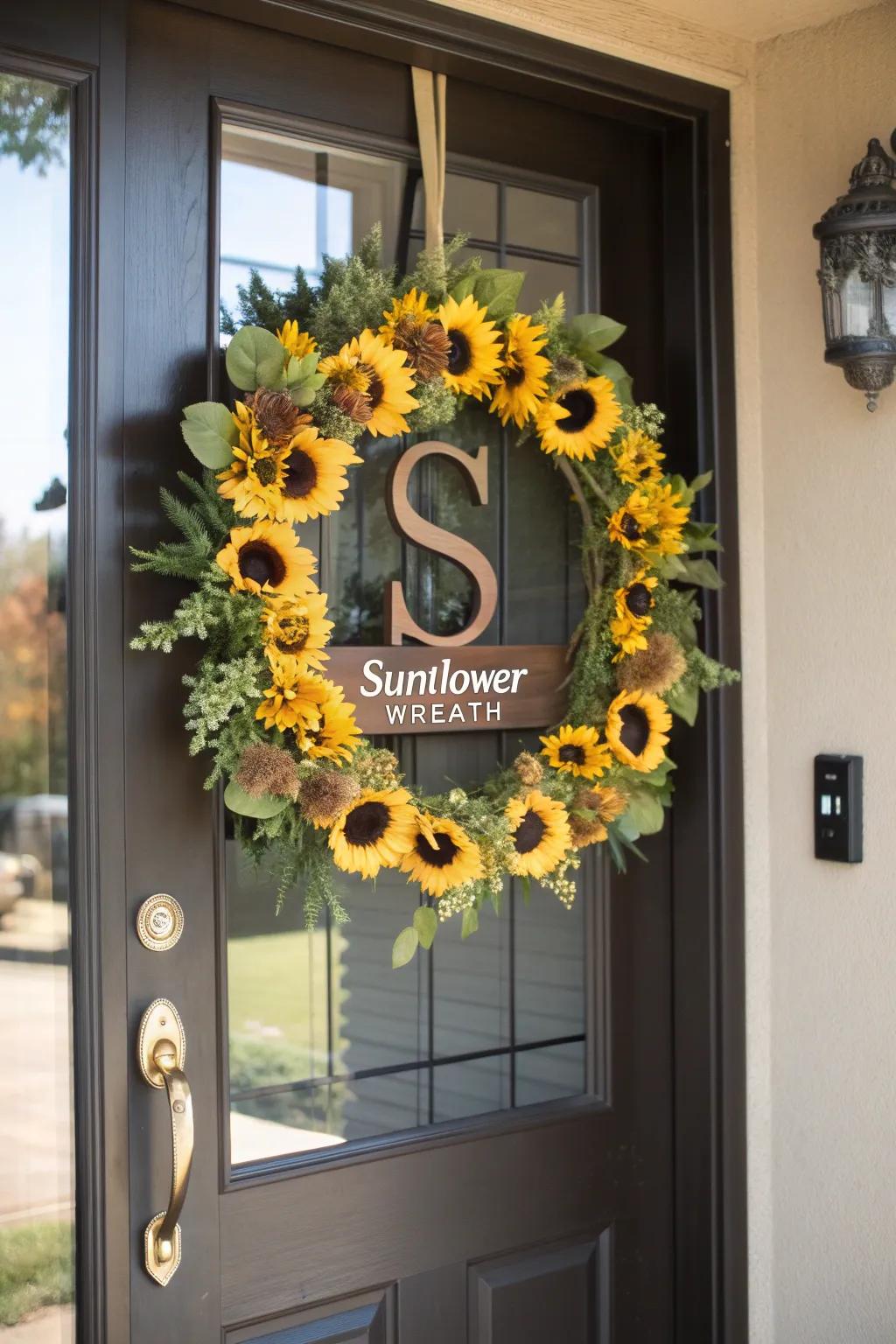 Inject personality into your decor with a monogrammed sunflower wreath, uniquely yours.
