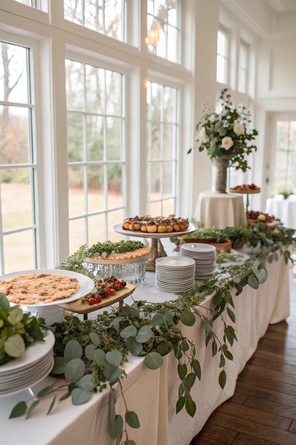 Greenery adds a refreshing touch to any buffet setup.