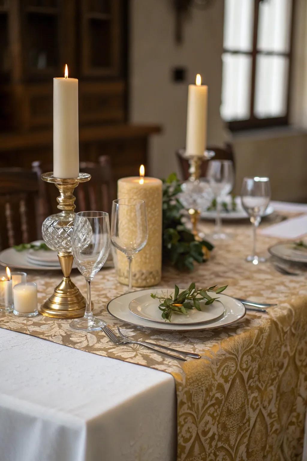 Candlelit table runner creating an elegant and personal evening.