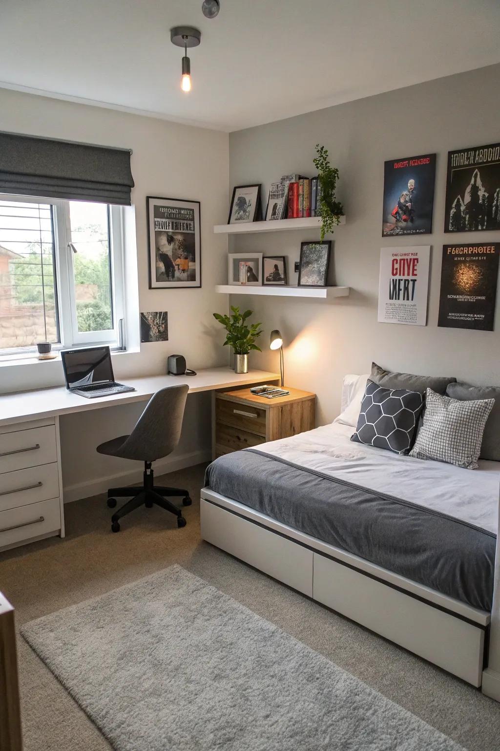 Streamlined furnishings enrich a teen's area with a modern touch.