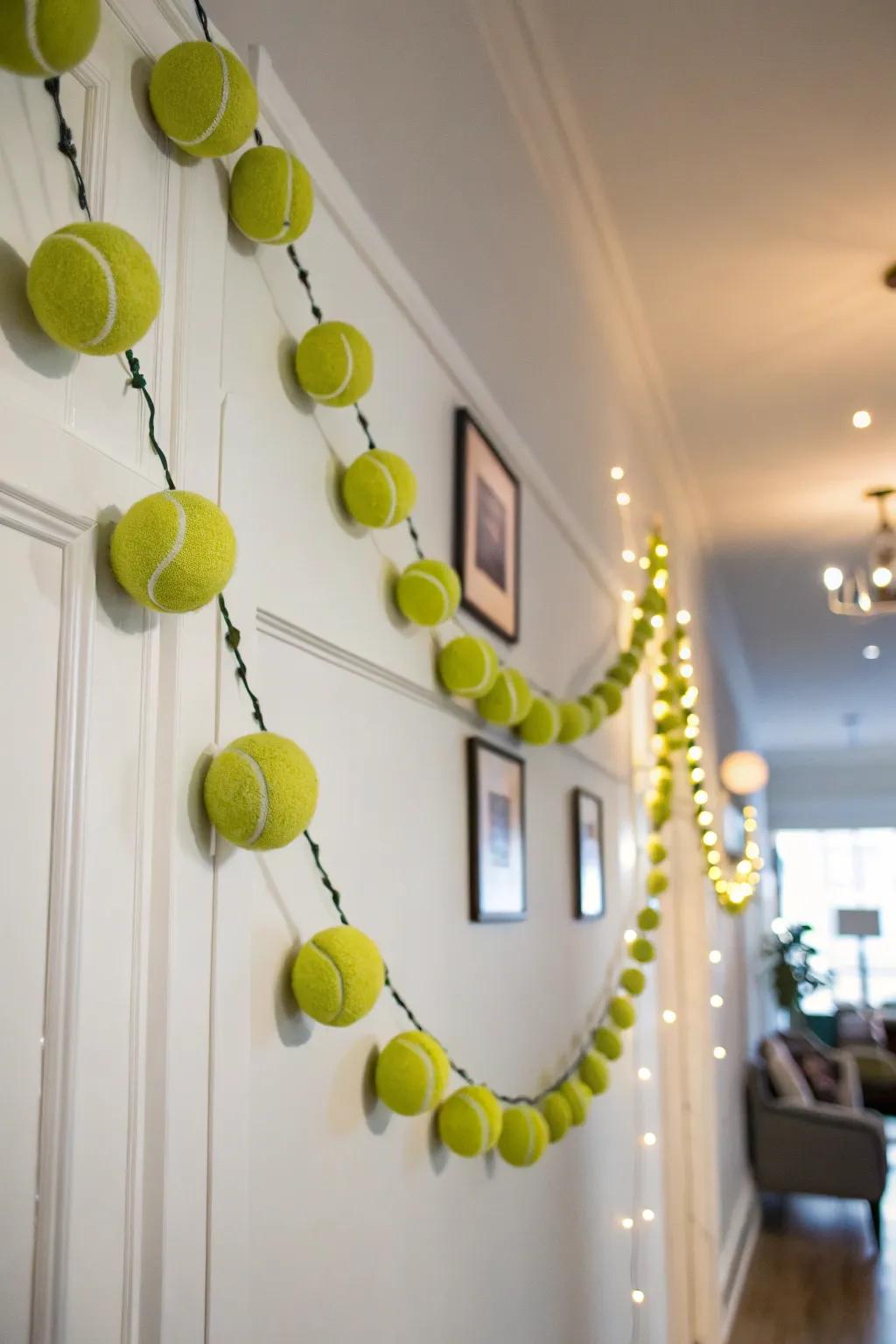 Tennis sphere garlands contribute a festive element to any decor arrangement.