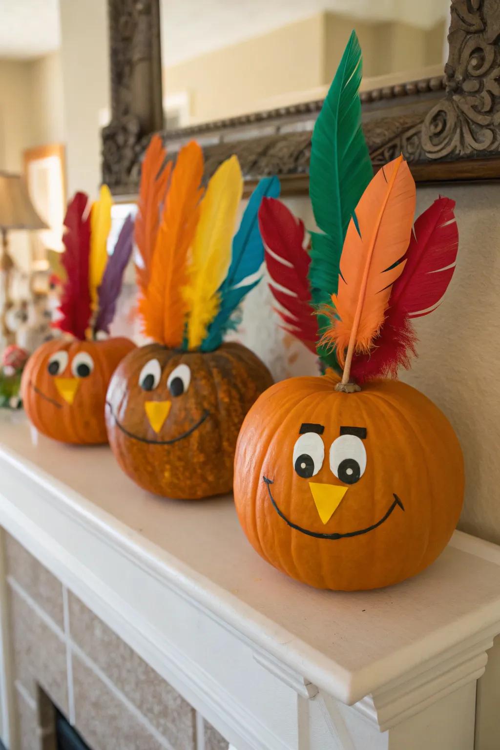 Delightful fowl-inspired pumpkins for a playful element.